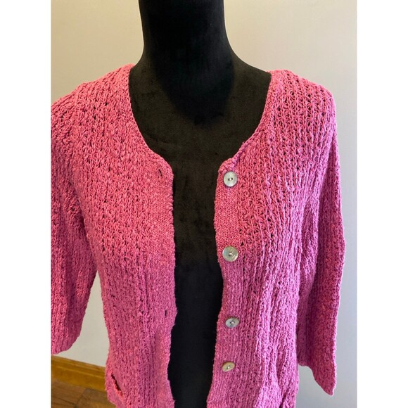 J Jill Rose Pink Linen Cotton Blend Open Weave Cardigan Sz Large Fuchsia Pink - Picture 3 of 10